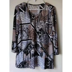 Dana Buchman Womens Top Pullover Short Sleeve Black/White Sz‎ Med Animal Prints